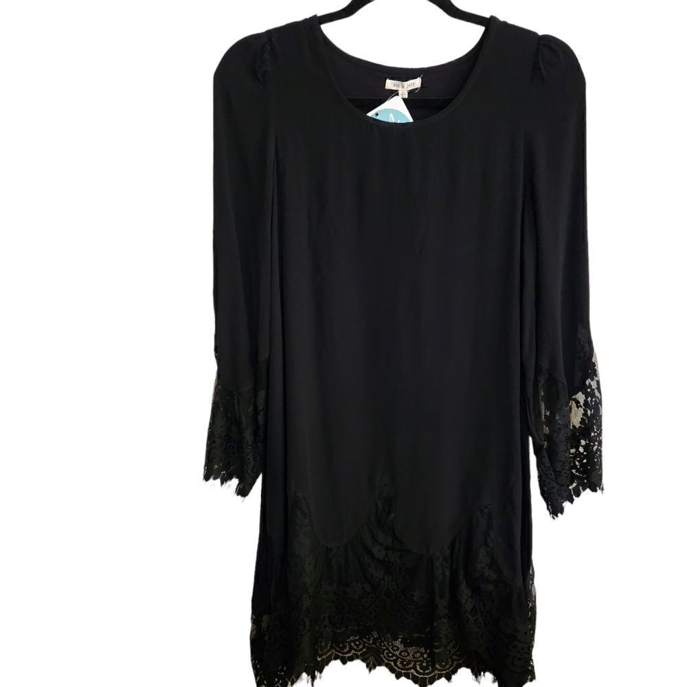 May & July Long Sleeve Lace Trim and Lace Arm Black Lined Dress Size Small